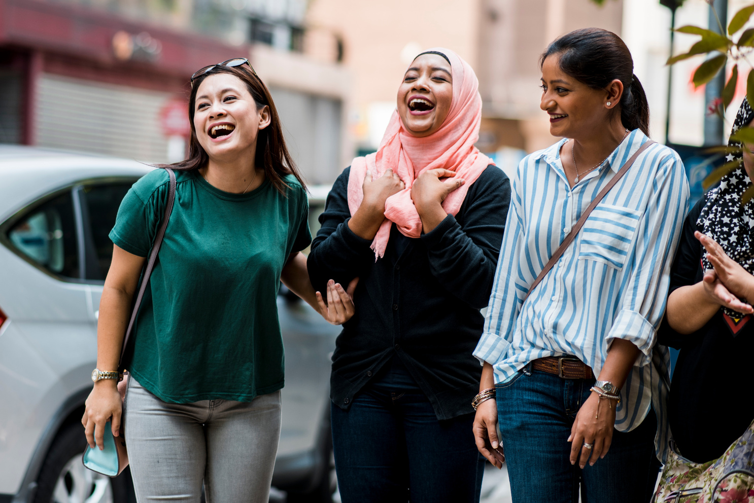 Muslim group of friends talking outdoors